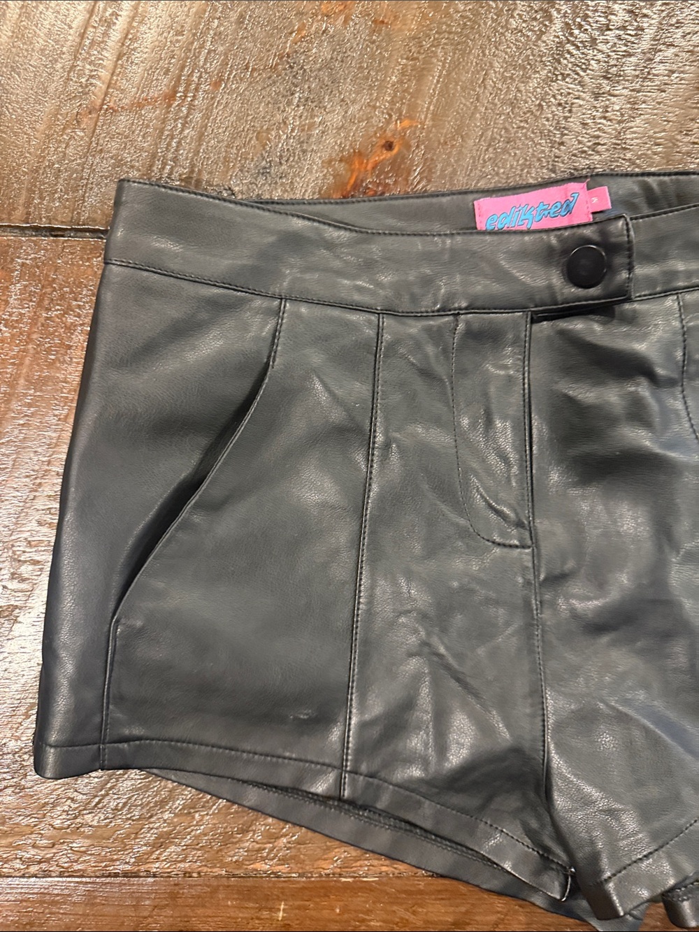 Edikted Black Faux Leather High-Waist Tailored Shorts - Picture 4 of 8